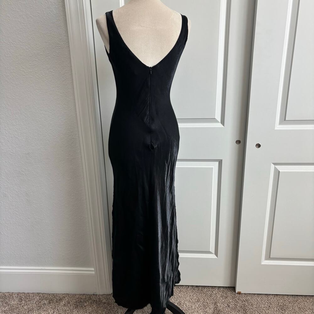 Vintage 90s Black Cowl Neck Maxi Dress Size 6 Fits XS Satin Liquid Silk Look - Picture 3 of 16